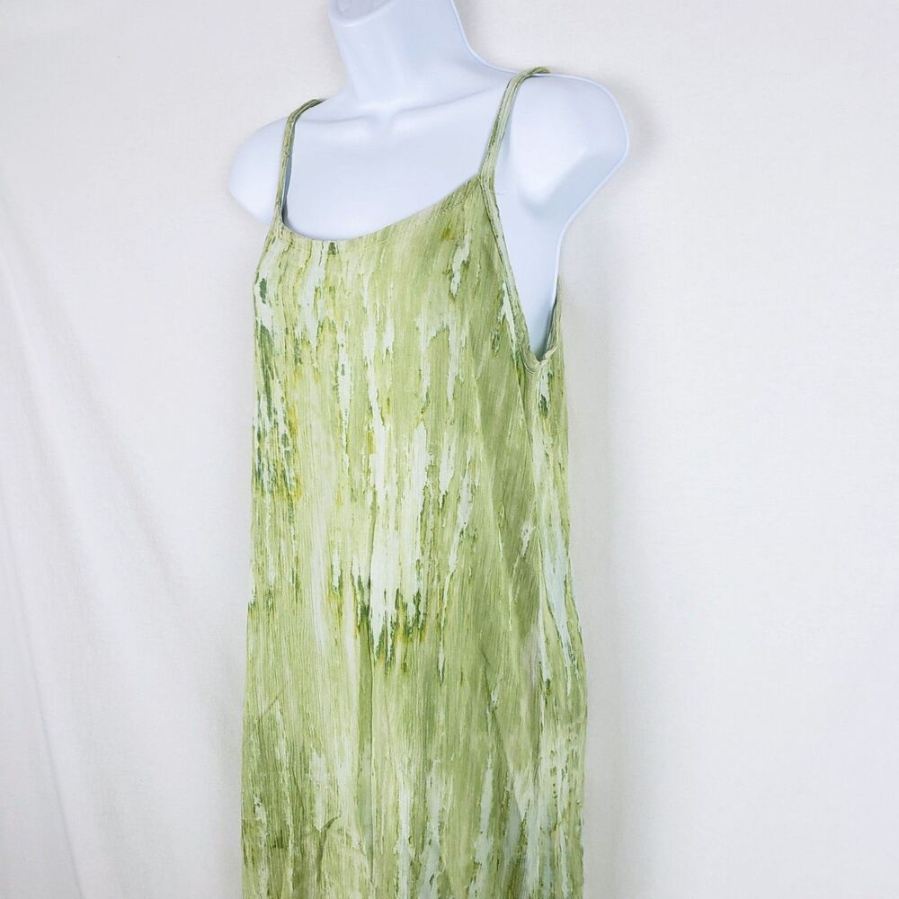 Watercolor Crinkle Gauze Slip Dress Womens XS? Green Knee-Length Festival Boho